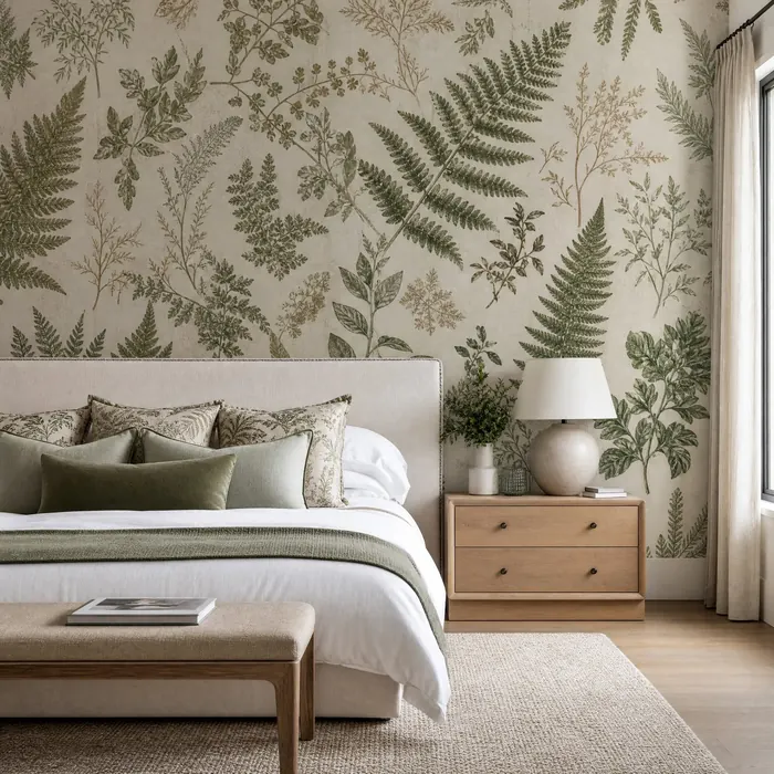 Botanical wallpaper bedroom trend 2026