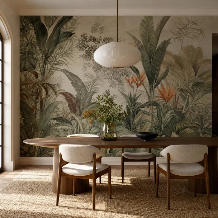 Dining room wallpaper mural transformation