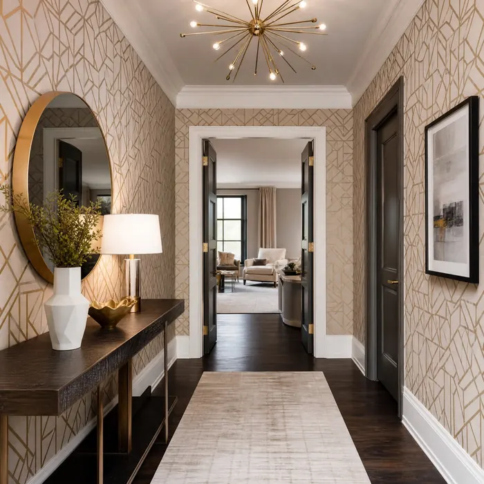 Entryway geometric wallpaper installation